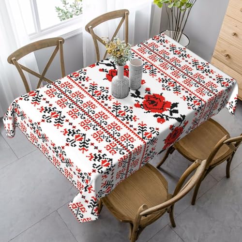 JBYJBX Rechteckige Tischdecke mit ukrainischem Stickerei-Stil, Rosenmuster, für Esszimmer, Party, Innen- und Außenbereich, dekorative Tischdecke von JBYJBX