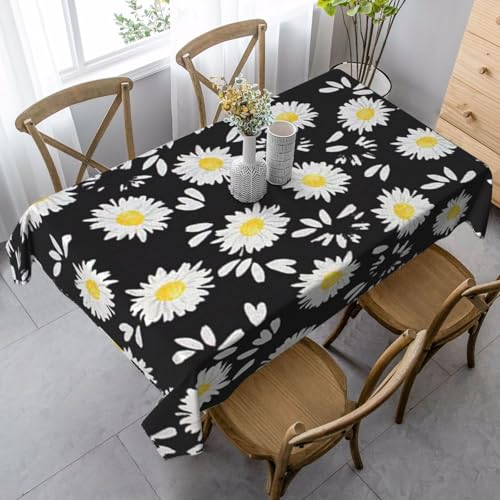 JBYJBX Rechteckige Tischdecke mit weißem Gänseblümchen-Druck, für Esszimmer, Party, Innen- und Außenbereich, dekorative Tischdecke von JBYJBX