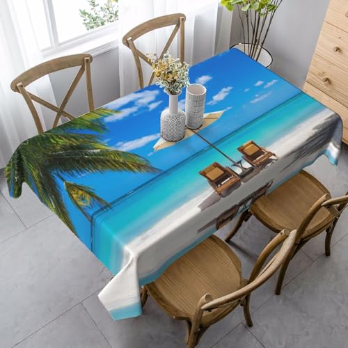 JBYJBX Tischdecke, rechteckig, Motiv: weißer Strand, tropisches Meer, für Esszimmer, Party, Innen- und Außenbereich, dekorative Tischdecke von JBYJBX