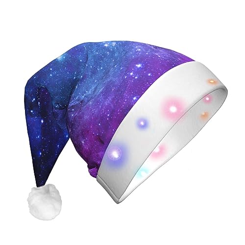 JBYJBX Weihnachtsmütze mit blauem Galaxie-Druck, für Erwachsene, Weihnachtsmütze mit Lichtern, Weihnachtszubehör von JBYJBX