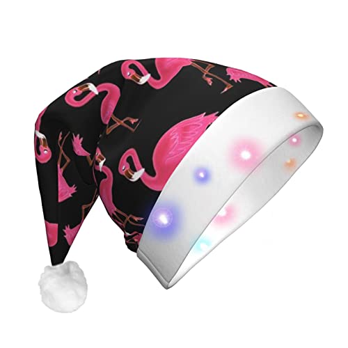 JBYJBX Weihnachtsmütze mit rotem Flamingo-Druck, LED-Weihnachtsmütze für Erwachsene, Weihnachtsmütze mit Lichtern, Weihnachtszubehör von JBYJBX