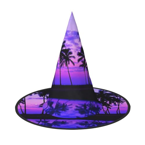 Jbyjbx Palme lila Sonnenuntergang Druck Karneval Halloween Hexenhut Motto-Partys Hut Cosplay Maskerade Urlaub Dekor von JBYJBX