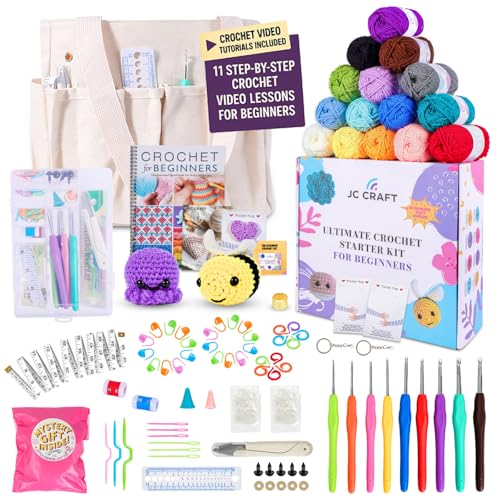 JC Craft Häkelset für Anfänger: 81-teiliges Starter-Set mit 15 bunten Garnen, ergonomischen Haken, komplettes Zubehör, weiße Tragetasche, Zubehörkoffer, Leitfaden und Online-Videounterricht JC Craft Häkelset für Anfänger: 81-teiliges Starter-Set mit 15 bunten Garnen, ergonomischen Haken, komplettes Zubehör, weiße Tragetasche, Zubehörkoffer, Leitfaden und Online-Videounterricht von JC CRAFT