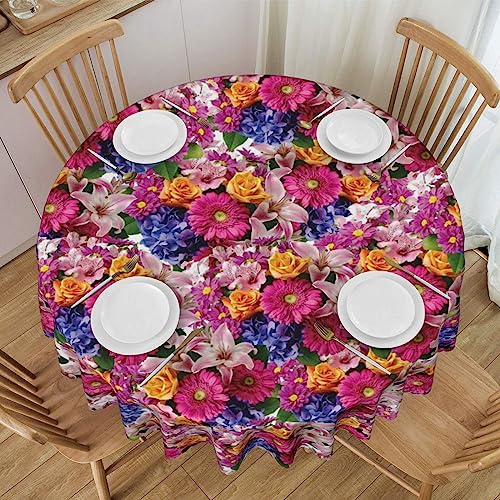 JCAKES Runde Tischdecke, rosa Blumen und goldene Rosen, 150 cm, runde Tischdecke, abwischbar, für Küche, Outdoor, Party von JCAKES