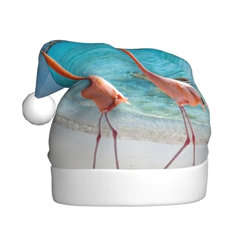 JCAKES Weihnachtsmütze Weihnachtsmütze für Erwachsene Plüsch Personalisierte Weihnachtsmütze Neujahr Weihnachtsfeier - Rosa Flaming am Strand von JCAKES
