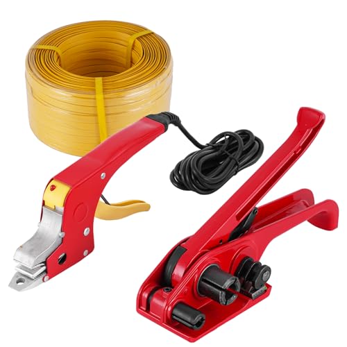 JCBMGDBKH Paletten-Umreifungsset, Heißschmelz-Umreifungsmaschine, 13–19 mm Umreifungsset mit PP-Umreifungsband (manueller Spanner + elektrische Heißschmelzmaschine + 350 m Umreifungsband) von JCBMGDBKH