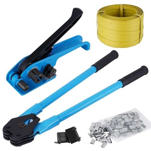 JCBMGDBKH Paletten-Umreifungswerkzeug-Set, PET/PP-Umreifungswerkzeug-Set, 13–19 mm, manuelles Umreifungswerkzeug (200 m PP-Band, 100 Schnallen, 20 Verpackungsecken) von JCBMGDBKH