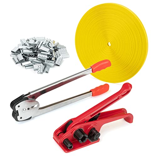 JCBMGDBKH Poly-Umreifungsband-Spanner und -Schneider, manuelles Umreifungs- und Versiegelungswerkzeug-Set mit PP-Kunststoff-Umreifungsset, 10.000 Zoll Länge, 100 Metallplomben von JCBMGDBKH