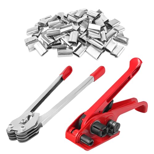 JCBMGDBKH Poly-Umreifungsset zum Umreifen von Paletten, Verpackungsumreifung mit Spann- und Versiegelungswerkzeugen, 180 Metallplomben (rot) von JCBMGDBKH