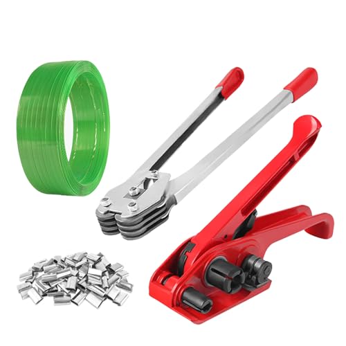 JCBMGDBKH Poly-Umreifungsset zum Umreifen von Paletten, Verpackungsumreifung mit Spann- und Versiegelungswerkzeugen, 2300 Fuß langes PET-Verpackungsband, 180 Metallverschlüsse (rot) von JCBMGDBKH