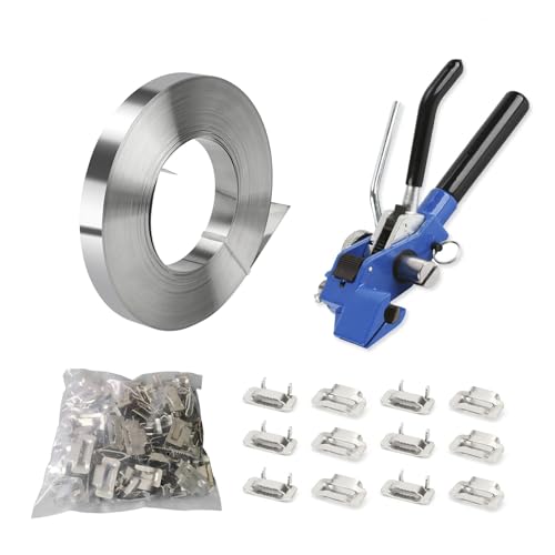 JCBMGDBKH Stahlband-Set, Hochleistungs-Ratschenbandspanner und Schneidwerkzeug für 3/4 Zoll/19 mm Breite, 100 Fuß/30 m Länge, 304 Edelstahlbandspule, 100 Stück Stahl-Ohrschnallen JCBMGDBKH Stahlband-Set, Hochleistungs-Ratschenbandspanner und Schneidwerkzeug für 3/4 Zoll/19 mm Breite, 100 Fuß/30 m Länge, 304 Edelstahlbandspule, 100 Stück Stahl-Ohrschnallen von JCBMGDBKH