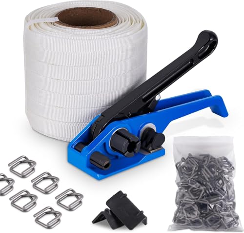 JCBMGDBKH Umreifungsset mit Textilgewebe für Palettenverpackungen, 2-in-1-Spanner, 100 m Textilband, 100 Stück phosphatierte Verpackungsschnallen, 20 Verpackungsecken JCBMGDBKH Umreifungsset mit Textilgewebe für Palettenverpackungen, 2-in-1-Spanner, 100 m Textilband, 100 Stück phosphatierte Verpackungsschnallen, 20 Verpackungsecken von JCBMGDBKH