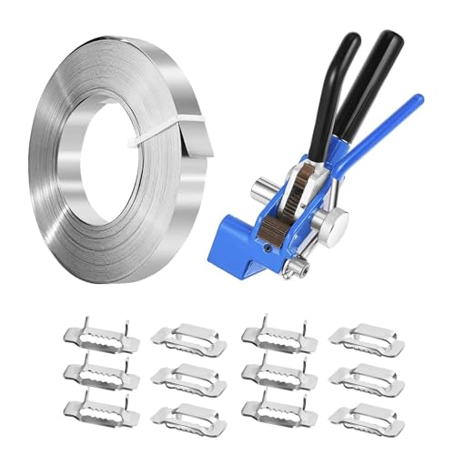 JCBMGDBKH Werkzeugsatz zum Spannen von Verpackungsbändern, 19 mm x 30 m Umreifungsspule aus Edelstahl 304, 100 Stück Ear-Lokt-Schnallen. Umreifungswerkzeug für hochfeste Verpackungen JCBMGDBKH Werkzeugsatz zum Spannen von Verpackungsbändern, 19 mm x 30 m Umreifungsspule aus Edelstahl 304, 100 Stück Ear-Lokt-Schnallen. Umreifungswerkzeug für hochfeste Verpackungen von JCBMGDBKH