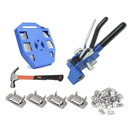 Stahlband-Set – Palettenverpackungs-Umreifungsband-Spanner und Schneidwerkzeug für hochfeste Verpackungen, 1 Hammer, 19 mm Breite, 30 m Länge, SS304-Bandspule, 100 Stück Ohrverschlussschnallen, bla von JCBMGDBKH