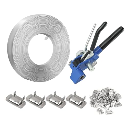 Umreifungsset aus Stahl, Umreifungswerkzeug – Ratschenspanner und -schneider, 3/4 Zoll/19 mm x 100 Fuß/30 m 304-Umreifungsspule, 100 Stahlschnallen, robustes Umreifungswerkzeug für hochfeste Verpac Umreifungsset aus Stahl, Umreifungswerkzeug – Ratschenspanner und -schneider, 3/4 Zoll/19 mm x 100 Fuß/30 m 304-Umreifungsspule, 100 Stahlschnallen, robustes Umreifungswerkzeug für hochfeste Verpac von JCBMGDBKH