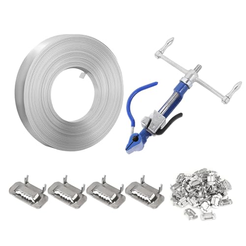 Umreifungsset für Stahlbänder – Umreifungswerkzeug für Metallbänder, Spanner und Schneider mit Schraubgewinde, 3/4 Zoll x 100 Fuß 304-Bandspule, 100 Stahlschnallen, hochfeste Hochleistungsverpackun von JCBMGDBKH