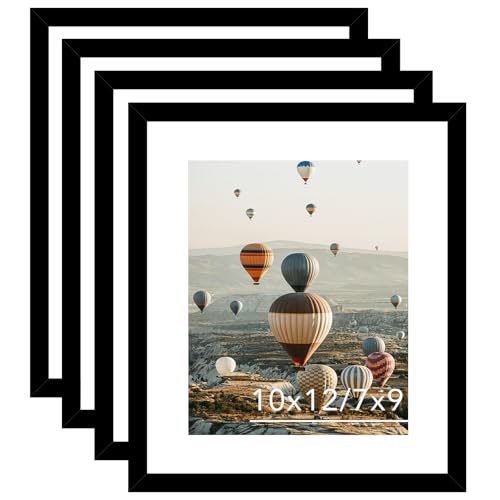 JCJMY Bilderrahmen mit Passepartout, 25,4 x 30,5 cm, mit Passepartout oder 25,4 x 30,5 cm ohne Passepartout, Holz, 25,4 x 30,5 cm, für Wandbehang oder Tischplatte, 4 Stück, Schwarz von JCJMY
