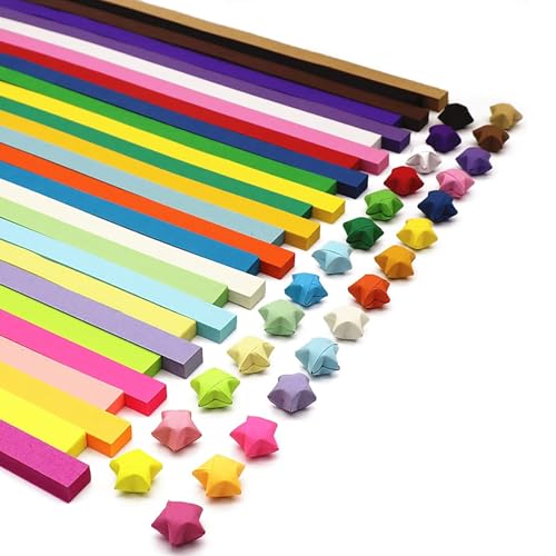1030 Stücke Origami Papier, buntes doppelseitiges Sternpapier, glückliches Sternorigami Papier, faltendes Sternpapier Streifen Origami Papier, Kinder und Studenten DIY Handwerk (27 Farben) von JCKD