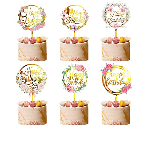 6 Pack Golden Happy Birthday Cake Top Hat, Acrilico Cupcake Top Hat, Utilizzato per vari oggetti decorativi della festa di compleanno per ragazze, ragazzi, padri e torte di compleanno delle madri von JCKD
