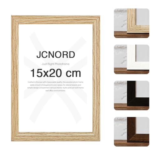 JCNORD MDF Eichenfarbener Holz Bilderrahmen 15x20 cm mit bruchsicherem Plexi-Glas | Moderner Fotorahmen für Wände und Tische von JCNORD