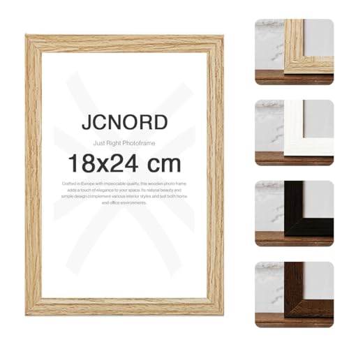 JCNORD MDF Eichenfarbener Holz Bilderrahmen 18x24 cm mit bruchsicherem Plexi-Glas | Moderner Fotorahmen für Wände und Tische von JCNORD