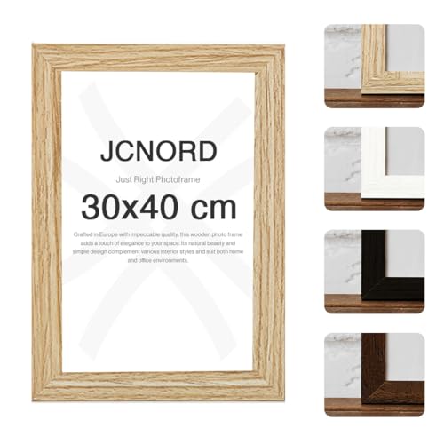 JCNORD MDF Eichenfarbener Holz Bilderrahmen 30x40 cm mit bruchsicherem Plexi-Glas | Moderner Fotorahmen für Wände und Tische von JCNORD