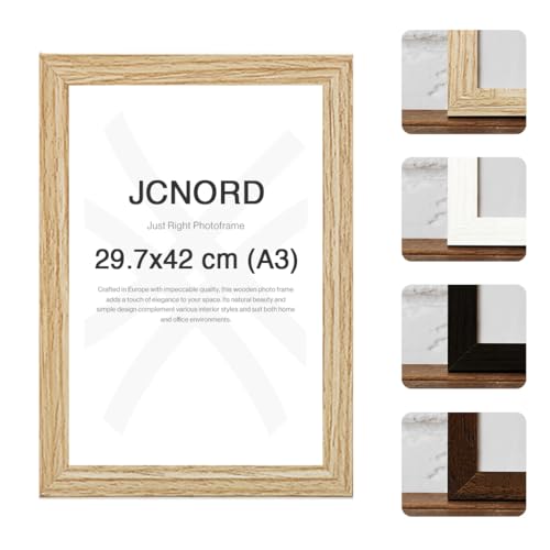 JCNORD MDF Eichenfarbener Holz Bilderrahmen A3 (29.7x42 cm) mit bruchsicherem Plexi-Glas | Moderner Fotorahmen für Wände und Tische von JCNORD