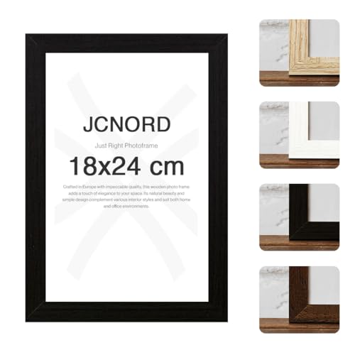 JCNORD Schwarzer MDF Holz Bilderrahmen 18x24 cm mit bruchsicherem Plexi-Glas | Moderner Fotorahmen für Wände und Tische von JCNORD