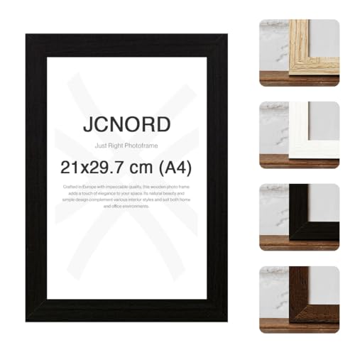 JCNORD Schwarzer MDF Holz Bilderrahmen A4 (21x29.7 cm) mit bruchsicherem Plexi-Glas | Moderner Fotorahmen für Wände und Tische von JCNORD
