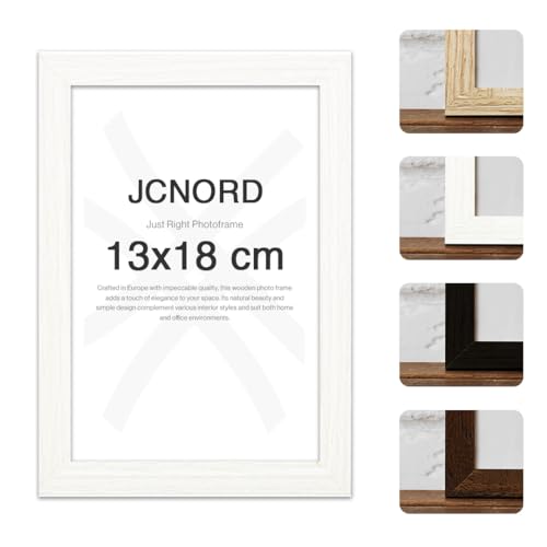 JCNORD Weißer MDF Holz Bilderrahmen 13x18 cm mit bruchsicherem Plexi-Glas | Moderner Fotorahmen für Wände und Tische von JCNORD
