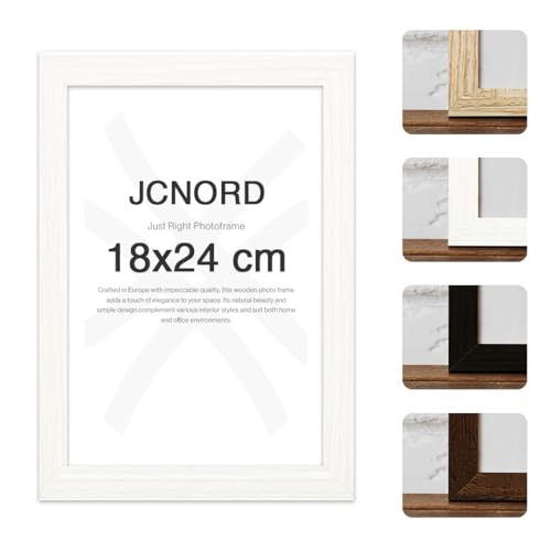 JCNORD Weißer MDF Holz Bilderrahmen 18x24 cm mit bruchsicherem Plexi-Glas | Moderner Fotorahmen für Wände und Tische von JCNORD