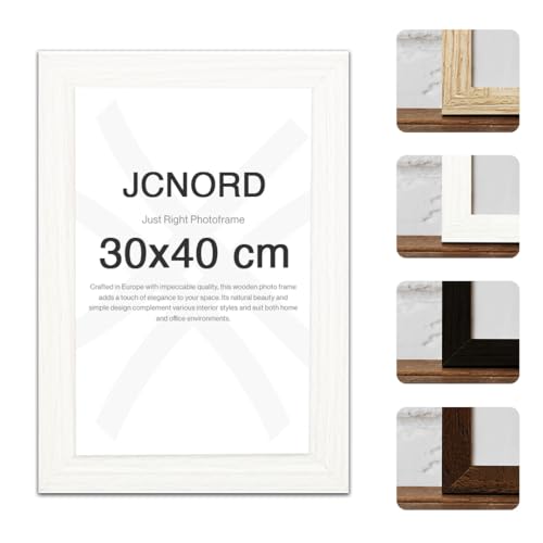 JCNORD Weißer MDF Holz Bilderrahmen 30x40 cm mit bruchsicherem Acrylglas | Moderner Fotorahmen für Wände und Tische von JCNORD