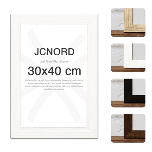 JCNORD Weißer MDF Holz Bilderrahmen 30x40 cm mit bruchsicherem Plexi-Glas | Moderner Fotorahmen für Wände und Tische von JCNORD