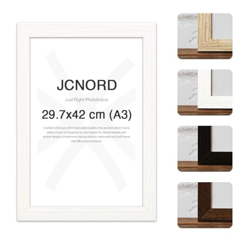 JCNORD Weißer MDF Holz Bilderrahmen A3 (29.7x42 cm) mit bruchsicherem Plexi-Glas | Moderner Fotorahmen für Wände und Tische von JCNORD