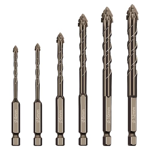Sägezahnbohrer 6-Teiliger Vierschneidiger Exzenterbohrer, Fliesen Bohrer Set 4/5/ 6/8/ 10/12 mm Wolframstahllegierung, Nass- und Trockenanwendung für Glas, Beton, Keramik, Metall, Holz von JCSJK