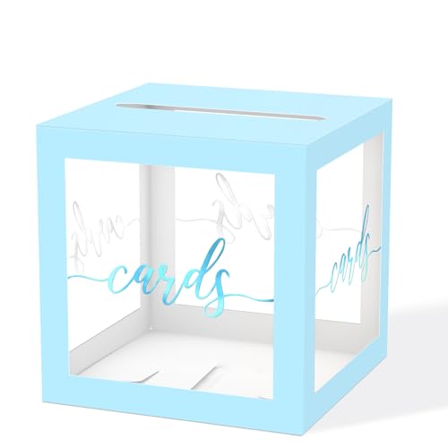Transparente Kartenbox für Party, 22,1 cm, blaue Goldfolie, Geschenkkarten-Halter für Hochzeit, Brautparty, Abschlussfeier, Geburtstag, Ruhestand, Babyparty, Jubiläen, Party-Dekorationen (blau) von JCTHKUKU