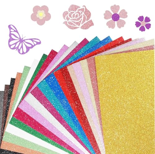 Glitzer-Karton, 20 Farben, Premium-A4-Glitzerpapier, glitzernd, glänzend, 250 g/m², für Bastelarbeiten, Kartenherstellung, Weihnachten, Geburtstag, Hochzeit, Party-Dekoration, 20 Stück Glitzer-Karton, 20 Farben, Premium-A4-Glitzerpapier, glitzernd, glänzend, 250 g/m², für Bastelarbeiten, Kartenherstellung, Weihnachten, Geburtstag, Hochzeit, Party-Dekoration, 20 Stück von JCUQGDOO