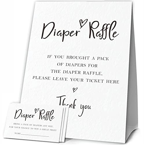 JCVUK Babyparty-Spiele, 1 Windel Tombola, stehendes Schild mit 50 Windel-Tickets, Hello Baby, modernes minimalistisches Thema, Party-Dekorationen und Zubehör für Jungen oder Mädchen (LBLK-A09) von JCVUK