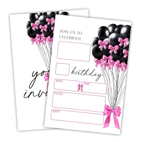 JCVUK Geburtstagsparty-Einladungskarte – schwarzer & pinker Ballon – 10,2 x 15,2 cm, doppelseitige Einladungskarte zum Ausfüllen mit 20 Umschlägen für Jungen und Mädchen JCVUK Geburtstagsparty-Einladungskarte – schwarzer & pinker Ballon – 10,2 x 15,2 cm, doppelseitige Einladungskarte zum Ausfüllen mit 20 Umschlägen für Jungen und Mädchen von JCVUK