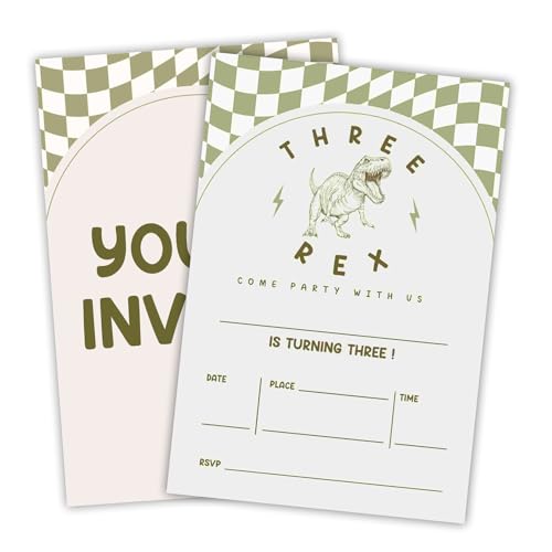 JCVUK Three Rex Geburtstagsparty-Einladungskarten – Dinosaurier-Thema – 10,2 x 15,2 cm, doppelseitige Einladungskarte mit 20 Umschlägen für Sie – Geburtstagsparty-Zubehör (20 Stück) – C13 von JCVUK