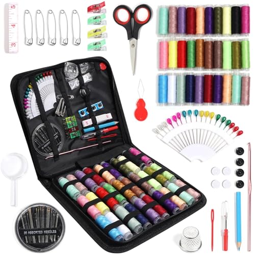 JCXIOC Reise-Nähset 1 Set Komplettes Nähset mit Fäden, Nadeln, Scheren, Maßbändern und Knöpfen, tragbar, for unterwegs, DIY-Stickerei, Handarbeit, Nähwerkzeug-Set für Hause Reise Camping(112pcs) von JCXIOC