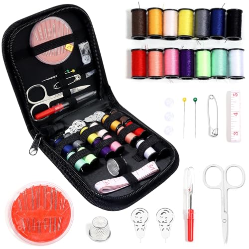 JCXIOC Reise-Nähset Komplettes Nähset mit Fäden, Nadeln, Scheren, Maßbändern, Knöpfen, tragbarem Reise-DIY-Stickerei-Handarbeits-Nähwerkzeug-Set für Hause Reise Camping(10pcs 12X12.5cm) von JCXIOC