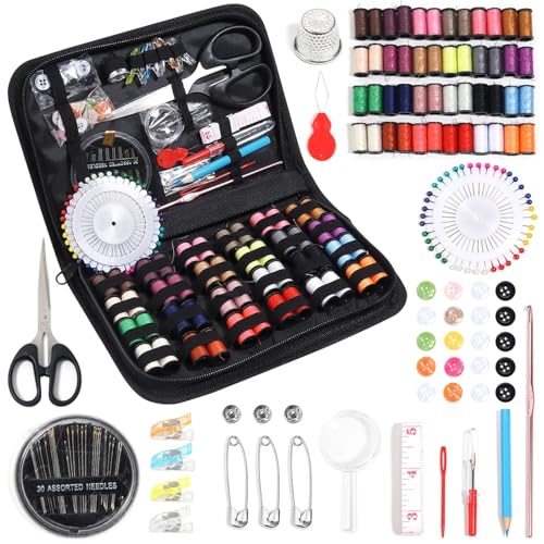 JCXIOC Reise-Nähset Komplettes Nähset mit Fäden, Nadeln, Scheren, Maßbändern, Knöpfen, tragbarem Reise-DIY-Stickerei-Handarbeits-Nähwerkzeug-Set für Hause Reise Camping(172pcs 14X22cm) von JCXIOC