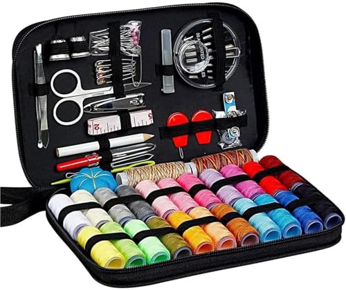 JCXIOC Reise-Nähset Nähset mit Fäden, Nadeln, Aufbewahrungstasche, Schere, Maßband, Knöpfen, tragbar, for unterwegs, DIY-Stickerei, Handarbeit, Nähkasten-Set für Hause Reise Camping(98PCS) von JCXIOC