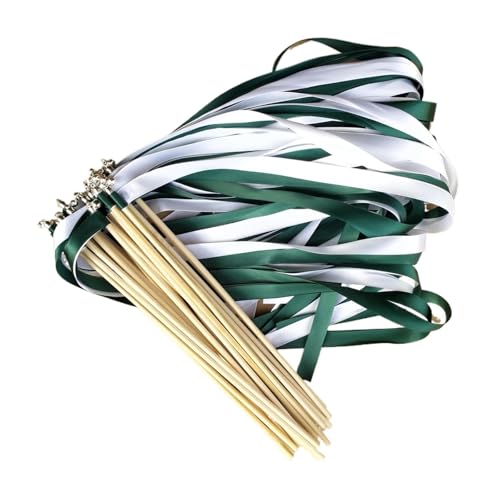 JCXIOC Wedding Wands 50/20 Stück Hochzeitsband-Zauberstäbe mit silberner Glöckchen-Grün-Weiß für Partys, Urlaub, Feiern(20pcs) von JCXIOC