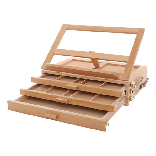 Tragbare Malbox mit Zeichenbrett Gemäldehalterständer mit Schubladen, Winkelverstellbar, Tisch-Gemäldeständer aus Holz for Hobbykünstler Tragbare Malbox mit Zeichenbrett Gemäldehalterständer mit Schubladen, Winkelverstellbar, Tisch-Gemäldeständer aus Holz for Hobbykünstler von JCXIOC