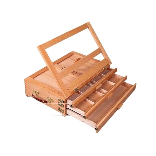 Tragbare Malbox mit Zeichenbrett Künstler-Staffelei aus Holz for Malen mit Schublade, Tischbox, tragbarer Desktop-Koffer, Zeichen-Hardware, Kunstbedarf(Color 4) von JCXIOC