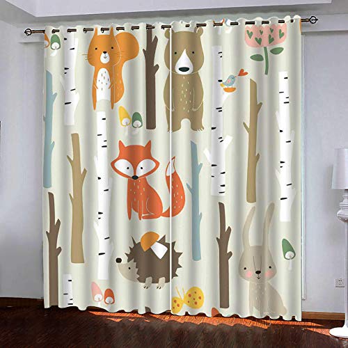 JCbedding Vorhang Blickdicht Gardinen mit Ösen Cartoon Wald Tiere Eleganter Verdunkelungsvorhang Thermovorhang für Wohnzimmer Schlafzimmer & Kinderzimmer Gardine （220x215cm von JCbedding