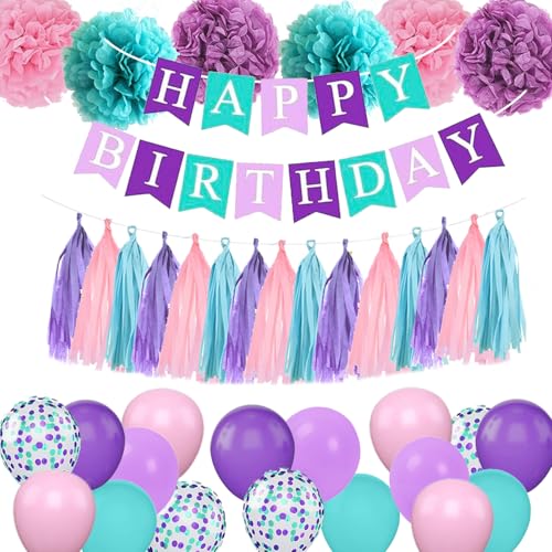 JCitimix Blaugrün Blau Lila Rosa Geburtstagsdekorationen, Meerjungfrau Geburtstag Party Dekorationen für Mädchen Frauen mit Banner PomPoms Quasten Luftballons JCitimix Blaugrün Blau Lila Rosa Geburtstagsdekorationen, Meerjungfrau Geburtstag Party Dekorationen für Mädchen Frauen mit Banner PomPoms Quasten Luftballons von JCitimix
