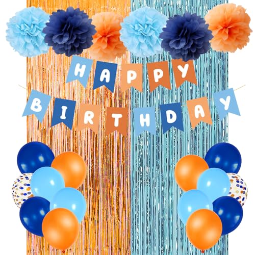 JCitimix Orange und Blau Happy Birthday Banner Vorhang, Orange Blau Luftballons Party Dekorationen mit Banner Pompoms Blau und Orange Geburtstag Dekorationen Kinder Jungen Mädchen JCitimix Orange und Blau Happy Birthday Banner Vorhang, Orange Blau Luftballons Party Dekorationen mit Banner Pompoms Blau und Orange Geburtstag Dekorationen Kinder Jungen Mädchen von JCitimix